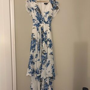 Lulu's Blue and White Floral High Low Dress